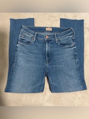MOTHER High-Rise Straight Leg Jeans — Medium Blue